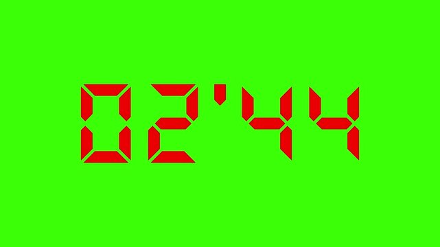 Stopwatch numbers counting from 3 minute digital countdown, minutes, seconds, decimal point, timer, alpha channel