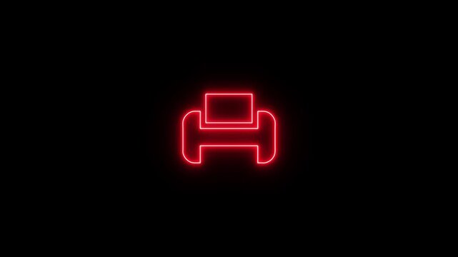 Animated printer machine in line icon style, suitable for office printing, documents, Glowing neon printer icon on black background. Digital technology concept abstract graphic element. 4k video