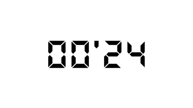 Stopwatch digits counting from 30 to 0 seconds, digital, countdown, decimal point, timer, alpha channel.