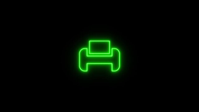 Animated printer machine in line icon style, suitable for office printing, documents, Glowing neon printer icon on black background. Digital technology concept abstract graphic element. 4k video