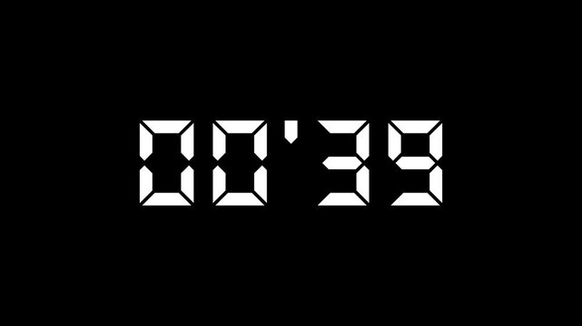Stopwatch digits counting from 45 to 0 seconds, digital, countdown, decimal point, timer, alpha channel