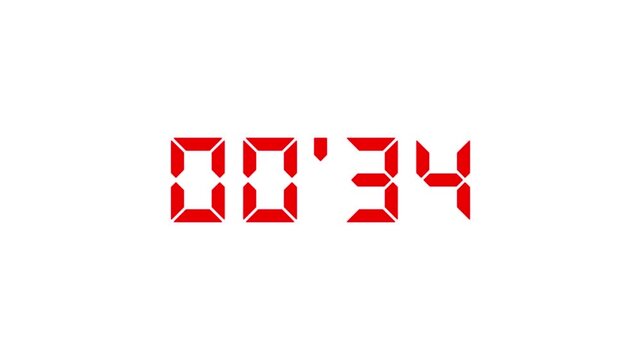 Stopwatch digits counting from 40 to 0 seconds, digital, countdown, decimal point, timer, alpha channel