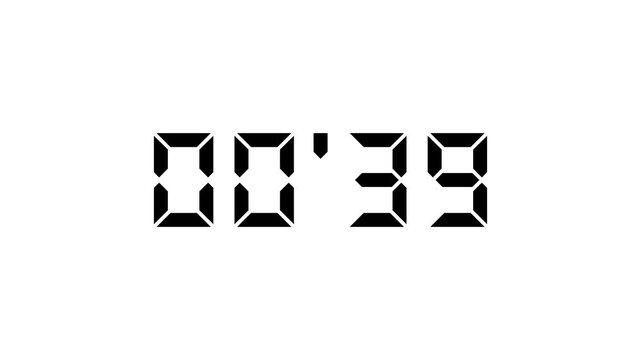 Stopwatch digits counting from 45 to 0 seconds, digital, countdown, decimal point, timer, alpha channel