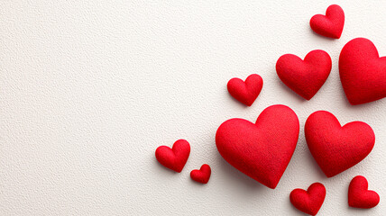 Background with red hearts, greeting card for Valentine's Day.