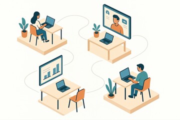 Remote Team Collaboration and Virtual Meetings Isometric Illustration