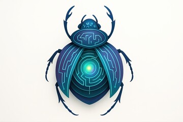 Futuristic Scarab Beetle with Glowing Labyrinth Circuitry