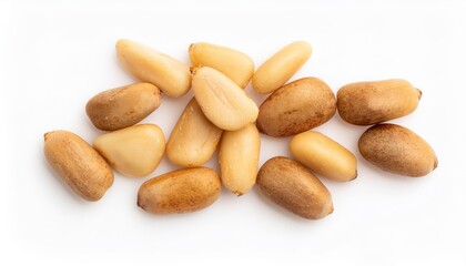 Obraz premium Pine nuts raw whole and shelled on white background