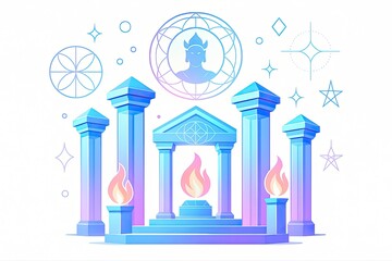 Mystical Altar with Sacred Flames and Symbolic Ornaments