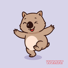 Obraz premium cute Wombat doing a little happy dance wombat, koala, meadow, fun, park, nature, grass, sign, summer, lovely, beautiful, domestic, design, symbol, illustration, isolated, animal, sitting, children, 