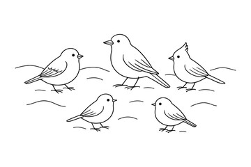 Fototapeta premium Minimalist line art of various birds perched on branches
