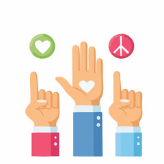 Obraz premium Expressing Solidarity Hands Uplifted with Symbols of Love and Peace, Signifying Unity, Choice, and Collective Support
