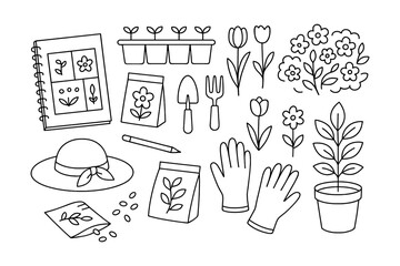 Gardening essentials outline set for beginners and enthusiasts