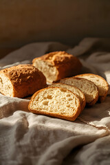 AI Image Of Breads On Cloth With A Ray Of The Morning Sunshine