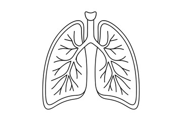 Simplified black outline of human lungs on white background for health and anatomy education