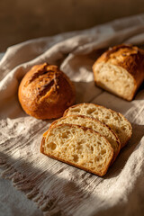 AI Image Of Breads On Cloth With A Ray Of The Morning Sunshine