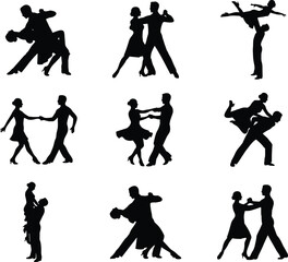 Large Set of Male Tennis Player Silhouettes Serving and Hitting Shots for Professional Sport, Competition, and Athletic Training Vector