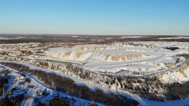 aerial view to quarry for mining of rock ore, quartzite