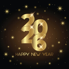 Fototapeta premium 2026 Happy New Year Golden Typography on Black Festive Background
