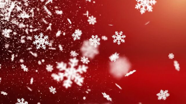 Abstract animation of falling snowflakes on red background