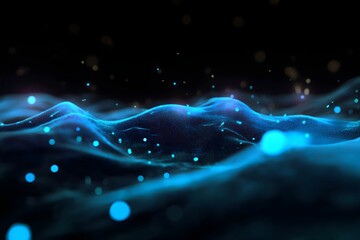 Abstract Blue Waveform with Glowing Particles on Dark Background
