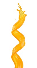 Fototapeta premium Golden liquid splash forming an abstract swirl on white background, symbolizing energy, oil or juice flow, ideal for advertising, branding, packaging design or creative projects.