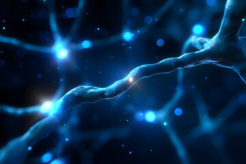 Glowing Blue Neurons in a Neural Network