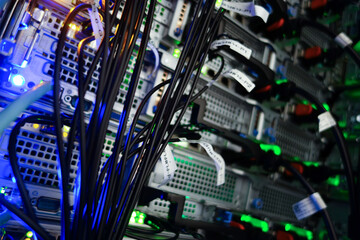 Detailed Close-up of Wired Computer Server Space