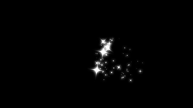 4k Twinkle glitter star sparkle, White stars and bokeh lights sparkle, magic sparkles glitter line stars, fairy dust wand glitter stars trail transition on alpha channel 4k animation, Black Screen