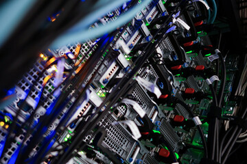 Server Room with Colorful Fiber Optic Cables