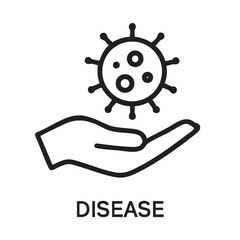 Obraz premium A hand holding a simplified depiction of a virus or germ with the word disease underneath