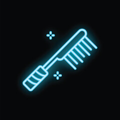Blue neon comb shining in the dark background, great for beauty salon sign