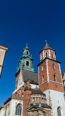 Decorations of Wawel Cathedral. The tops of the architectural buildings of Wawel Cathedral and the bell tower
