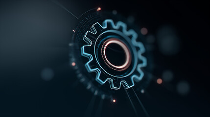 Abstract digital gear illustration representing IT and technology advancements, innovation, and connectivity