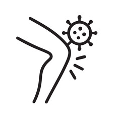 Obraz premium A simple line drawing depicts a human knee with a virus or germ symbol nearby suggesting infection