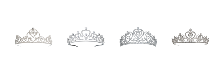 Elegant Silver Tiara Collection Set. Bridal And Pageant Accessories Showcase Isolated On Transparent Background