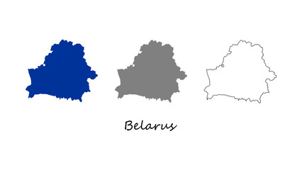 Belarus map set. Belarus map vector. Belarus map on blue, gray, and outline