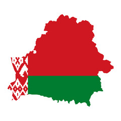 Fototapeta premium Belarus Flag Map Vector. A stylized map of Belarus filled with the national flag colors. Ideal for patriotic designs, geography visuals, educational content, and political or cultural graphics