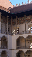 Balconies in the palace courtyard. Walls with balconies inside the palace courtyard