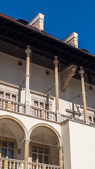 Balconies in the palace courtyard. Walls with balconies inside the palace courtyard