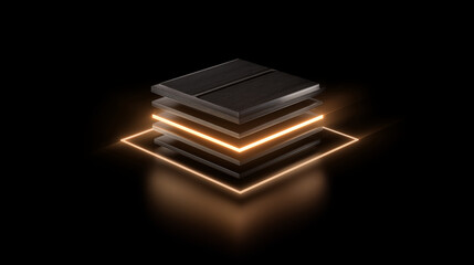 Abstract representation of IT and technology innovation with glowing layers on a dark background