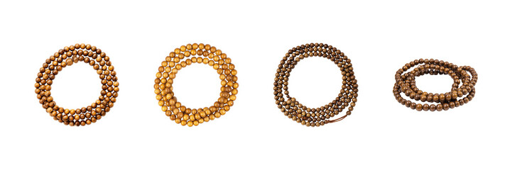 Obraz premium Wooden Bead Bracelets Set. Natural Jewelry And Fashion Accessories Collection Isolated On Transparent Background