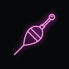 Bright pink neon fishing float glowing on a dark background