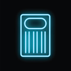 Bright blue neon sign symbolizing a camping sleeping bag, glowing on a black background