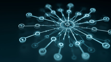 Futuristic IT and technology concept showing a network of interconnected glowing nodes, representing data flow and digital communication