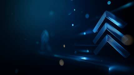 Futuristic IT and technology advancements represented by glowing blue arrows pointing upwards in a dark technological environment
