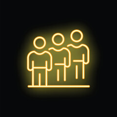 Yellow neon icon representing three people standing, symbolizing concepts like teamwork, community, and togetherness