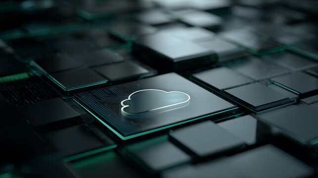 Futuristic IT and technology digital cloud computing interface with a dark, high-tech aesthetic - Powered by Adobe