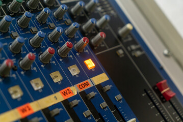 Audio Mixer Controls Close-Up View at Studio