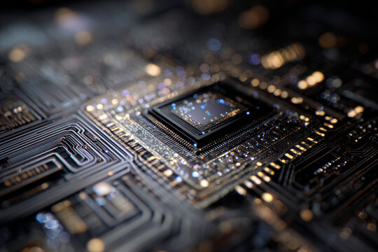 Advanced IT and technology circuit board close-up with glowing connections, symbolizing innovation and digital transformation - Powered by Adobe