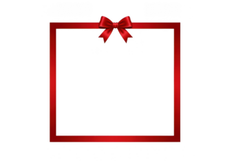 Red square frame with ribbon bow on top isolated on transparent background for decoration